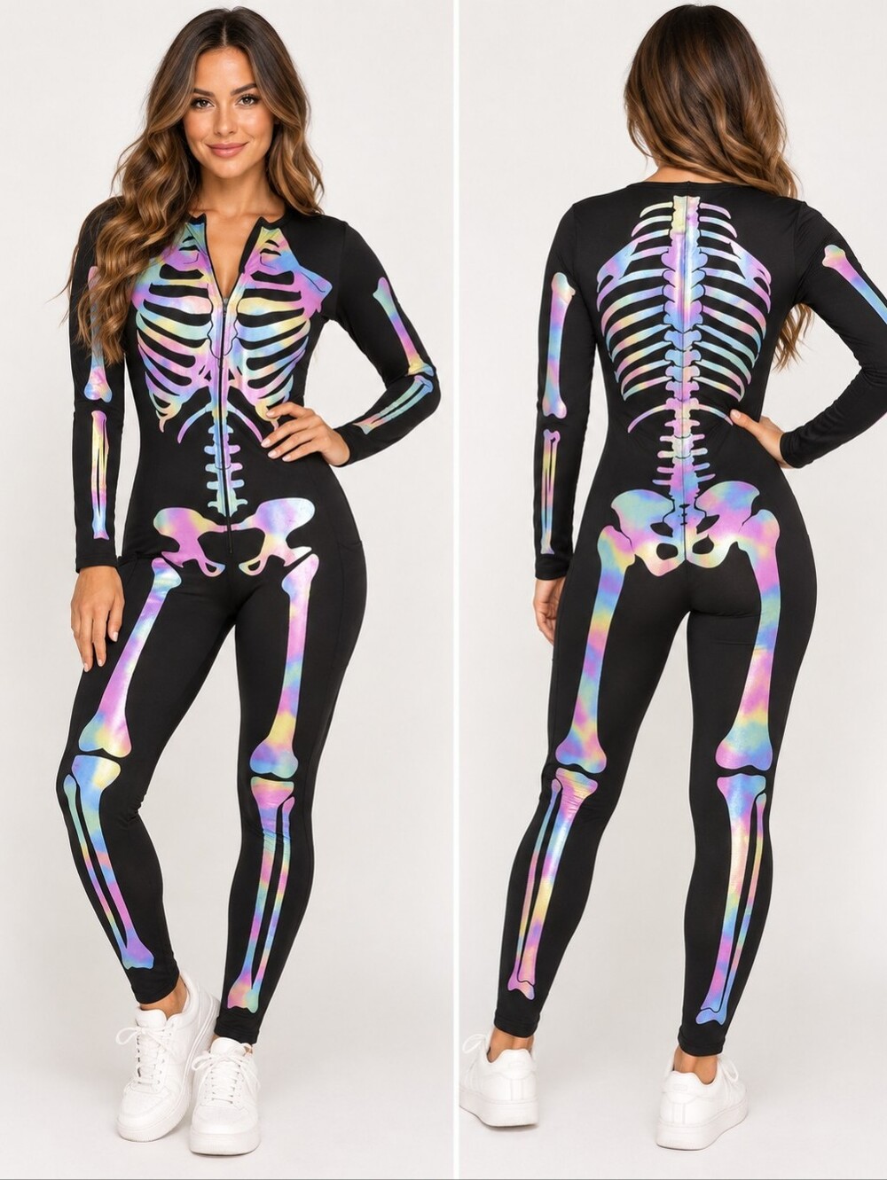 Tipsy Elves Iridescent Skeleton Bodysuit Costume XS Halloween NWOT